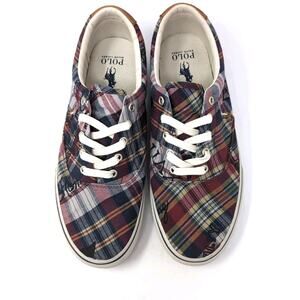 POLO RALPH LAUREN Keaton Pony Sneaker Shoes Mens 11.5 Madras Plaid NEW NWOT NWOB